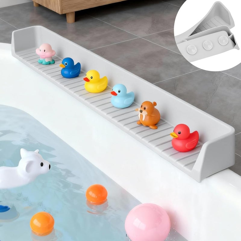 Dreamtop Bathtub Splash Guard for Tub Kids, 2.6FT Play Shelf for Bathing, Toy Tray Caddy Holder for Tub, Grey Silicone Tub Splash Guard Prevent Water Spills in Bathroom - Image 1